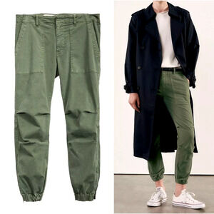 Nili Lotan 10 Slouchy French Military Pants Crop Cargo Stretch Cotton Army Green